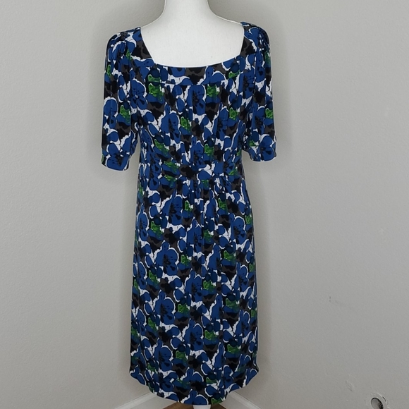 Saks Fifth Ave Blue Brown Pattern Dress - Picture 3 of 14